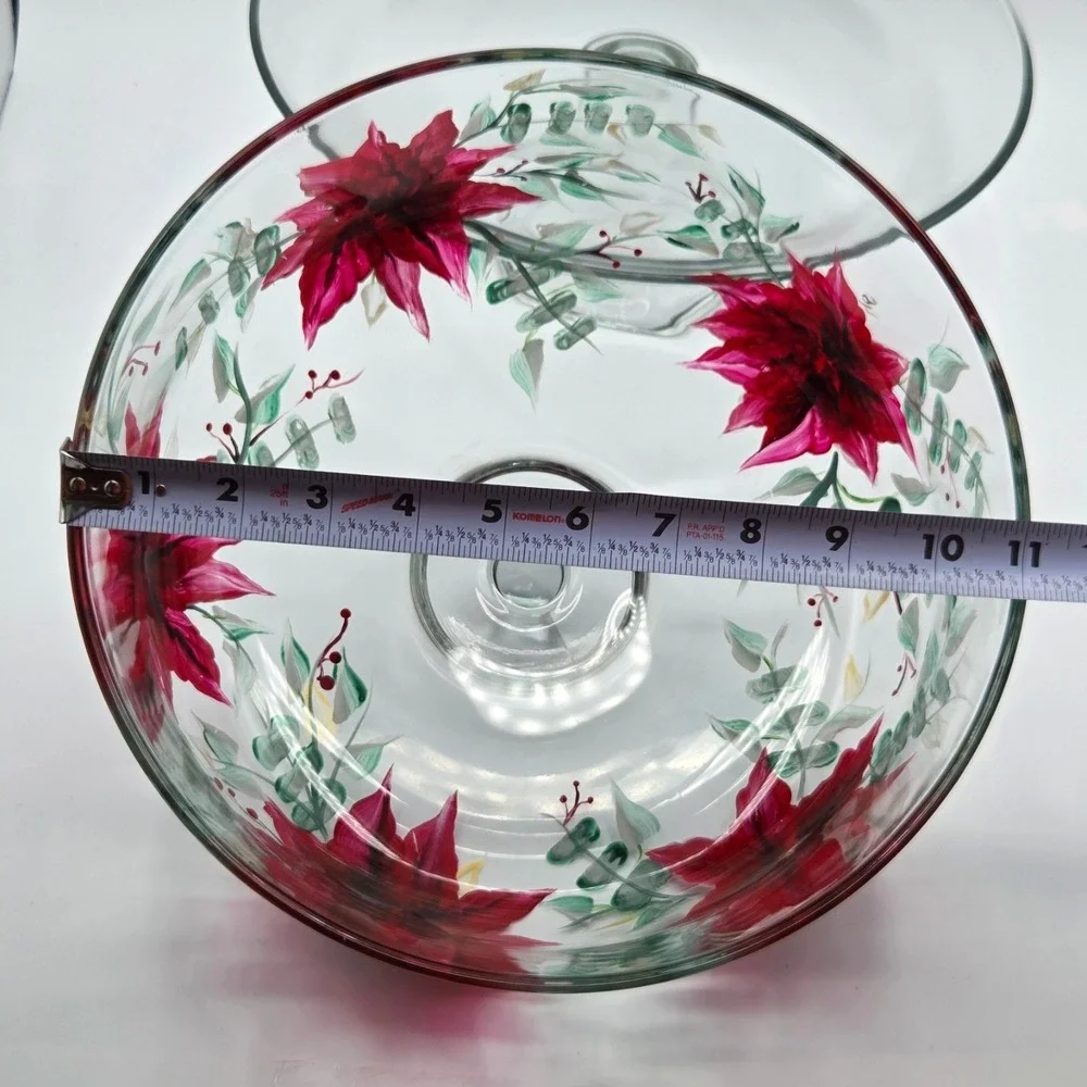 Pedestal Cake Stand with Hand Painted Poinsettias on Domed Lid  One of a Kind‎